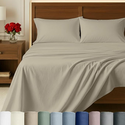 California Design Den 100% Egyptian Cotton Sheets Set - Certified Authentic Luxury California King Sheets Deep Pocket Set, Sateen Weave, Soft and Durable Luxury Bedding, Ideal for Hot Sleepers - Beige