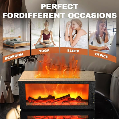 Upgraded 300ml Fireplace Diffuser Essential Oill X3,7 Colorful Large Flame Fire Humidifier Changing Aroma Diffuser for Aromatherapy Yoga Room Bedroom, Room, Office, Home with Remote Timer and Auto Off