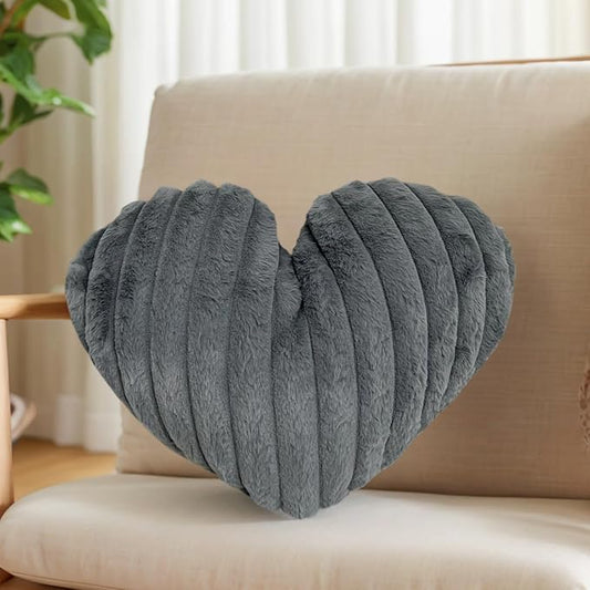 16 Inch Grey Heart Pillow Cute Soft Valentines Decorative Throw Pillows, Heart Shaped Fluffy Faux Fur Pillows Cushions for Couch Chair Bed Bedroom Room Home Decor Aesthetic (1, Gray, Medium-16"x13")