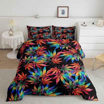 Erosebridal Leaves Comforter Set Twin,Rainbow Leaf Bedding for Kids Teens Adults,Colorful Hippie Down Comforter,Tropical Botanical Bedding Comforter Sets