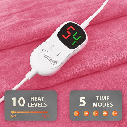 Homemate Electric Heated Blanket Full Size - 72"x84" Heating Blanket Full Size 1/2/4/6/8 Hours Auto-Off 10 Heat Level Over-Heat Protection Flannel Sherpa ETL Certification