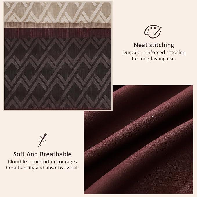 Cottolester Boho Comforter Set King Size,Red Brown Striped Bed in a Bag,Plaid Comforter and Sheet Set,Soft Microfiber Complete Bedding Sets