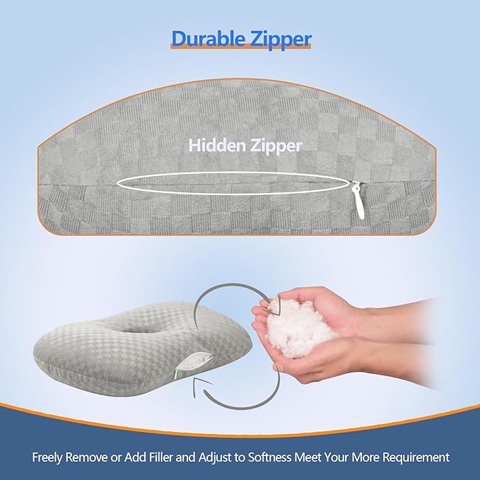 Ear Piercing Pillow with an Hole for CNH and Ear Pain Inflammation Pressure Sores for Side Sleepers, Cotton and Polyester Side Sleeper Pillow, Washable and Adjustable Ear Guard Pillow, Gray