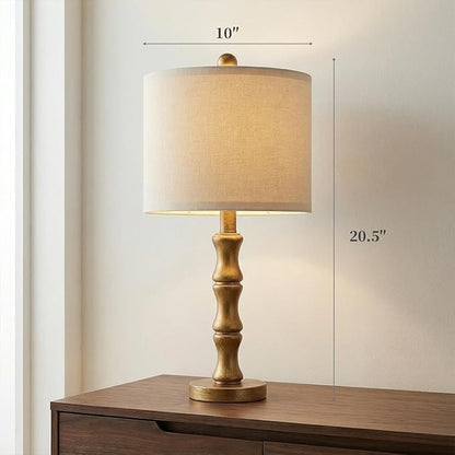 BOBOMOMO 20.5" Vintage Nightstand Lamps Set of 2, Farmhouse Table Lamps with Antique Gold Resin Base & Linen Shade, Small Bedside Lamp for Bedroom, Living Room, Office & Elegant Home Décor