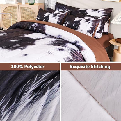 SUCSES King Size Comforter Set 8 Pieces Western Farmhouse Style Bedding Set Highland Rustic Cow Fur Print Bed in A Bag Comforter Set with Sheets (Cow Fur Pattern, King)