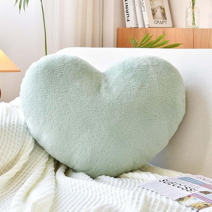 Sage Green Heart Pillows, Cute Heart Decorative Pillow, Heart Shaped Throw Pillows for Bed, Faux Rabbit Fur Plush Hoom Decor Pillow Cushion for Chair Sofa Living Room (Medium-15.7"x11.8")