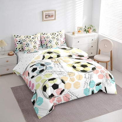 Feelyou Boys Soccer Ball Comforter Set Twin Size 7 Pcs Girls Football Comforter Bed in a Bag Soccer Ball Game Bedding Set for Teens Sports Bed Set with Sheets, Pillowcases, Pillow Covers