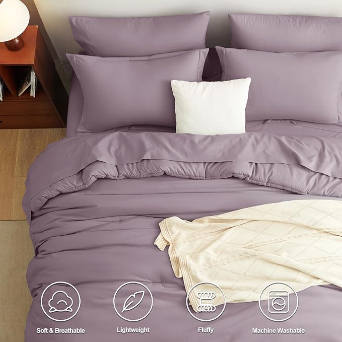 CozyLux Full Size Comforter Set Dusty Purple, 7 Pieces Bed in a Bag Full Comforter Set with Sheets, Bedding Set with Down Alternative Comforter, Fitted Sheet, Flat Sheet, Pillow Shams and Pillowcases