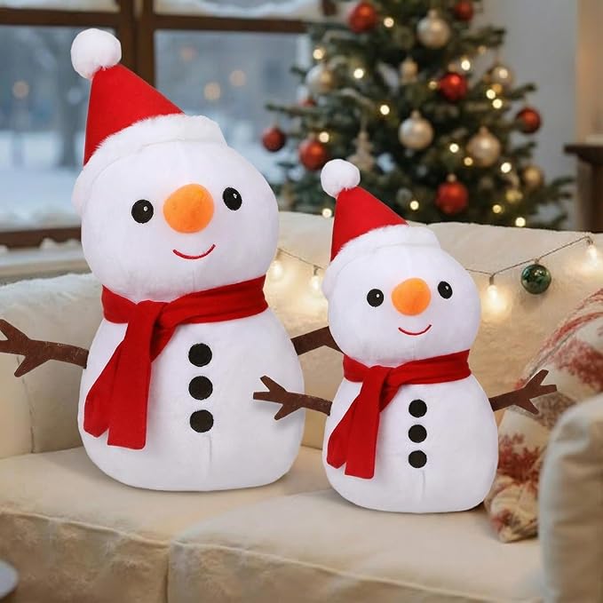 Soaoo 2 Pcs Winter Snowman Throw Pillow Snowman Stuffed Animal White Snowmen Cushion Pillows Cute Winter Holiday Decorative for Couch, Sofa, Bedroom 15.8 Inch and 9 Inch