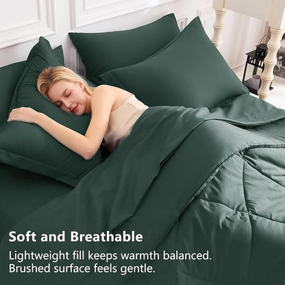 CozyLux Queen Comforter Set Forest Green - Bed in a Bag Queen Size 7 Pieces, Luxury Soft Bed Set for All Seasons, Bedding Set with Down Alternative Comforter, Sheets, Pillowcases & Shams