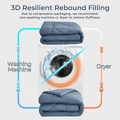 HEVUMYI Dusty Blue Queen Comforter Set - 7-Piece All Season Bed in a Bag Queen, Ultra Soft Bedding Set with Comforter, Flat Sheet, Fitted Sheet, Pillowcases, Pillow Shams