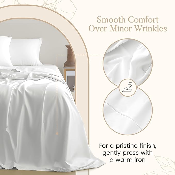 100% Cotton Sheets For Twin Bed, 800TC Fully Elasticated Twin Fitted Sheet & Pillowcase Sets, Fade Resistant Soft & Comfy 15" Deep Pocket Sheets Machine Washable, Naturally Cool & Breathable- Ivory