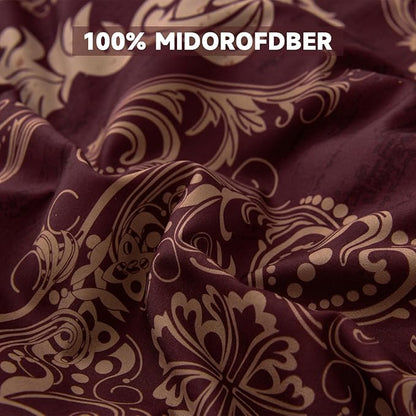 WONGS BEDDING Burgundy Comforter Set Full Size, Maroon Damask Texture 7 Pieces Bed in a Bag Microfiber Comforter Bedding Sets -1 Comforter, 1 Flat Sheet, 1 Fitted Sheet, 2 Pillow Shams,2 Pillowcases