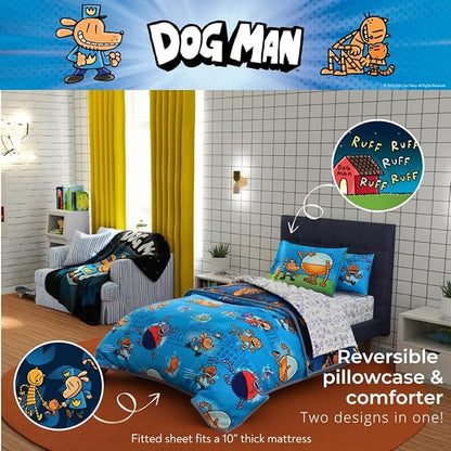 Franco Dog Man Supa Book Kids Bedding Super Soft & Cozy Reversible Microfiber Comforter and Sheet Set with Sham, 5 Piece Twin Size, (Officially Licensed Product)