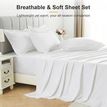 Oversized Queen Comforter Set 7 Pieces - Ultra-Soft Bed in a Bag, Cozy Luxury All Season Bedding Sets with Comforter, Flat Sheet, Fitted Sheet, 2 Pillow Shams & 2 Pillowcases, White
