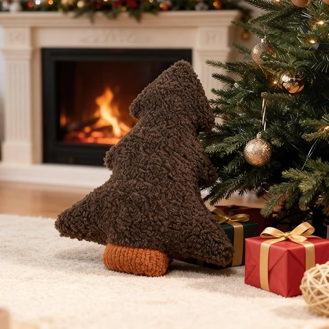 Artmag Christmas Pillows, Decorative Christmas Tree Pillow Stuffed Tree Shaped Plush Pillow for Holiday Party Sofa Living Room Decoration (15.5" x 14.5", Brown)