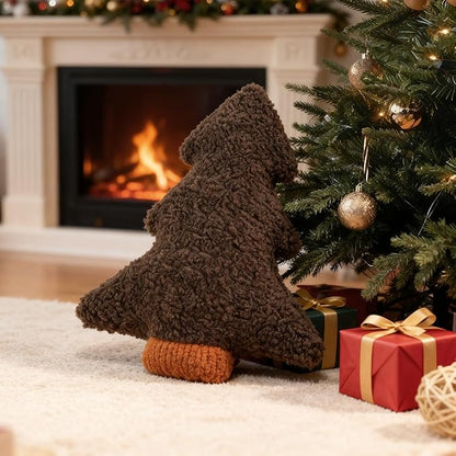 Artmag Christmas Pillows, Decorative Christmas Tree Pillow Stuffed Tree Shaped Plush Pillow for Holiday Party Sofa Living Room Decoration (15.5" x 14.5", Brown)