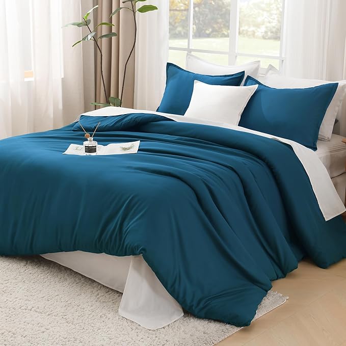Litanika Teal Comforter King Size, 3 Pieces Turquoise Lightweight Solid Bedding Comforter Set, All Season Fluffy Bed Set (104x90In Comforter & 2 Pillowcases)