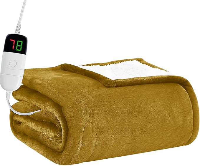 BOMOVA Heated Electric Blanket Throw Size- 50" x 60" Heating Blanket with 10 Heating Levels & 8 Hours Auto Off, Warm Flannel Blanket, Christmas Birthday Gifts for Women
