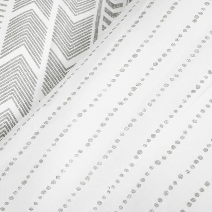 Lush Decor Hygge Geo Reversible 3 Piece Cotton Duvet Set, Full/Queen, Gray & White