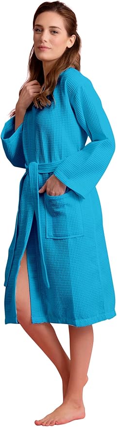 Luxurious Bathrobe for Women - Soft & Absorbent - Lightweigh & Comfort - Long & Kimono - Waffle & Cotton - Hotel/Spa Robe