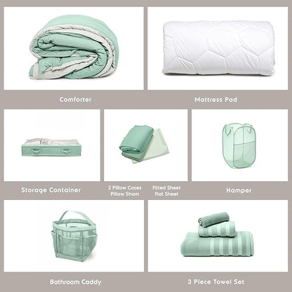 Hearth & Harbor Complete Dorm Room Set, Twin XL Comforter Set, Sheet Set, Mattress Protector, Towels and Organizers - All Dorm Accessories Included