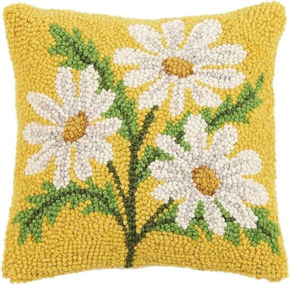 Peking Handicraft 30JES1592C10SQ Daisy Hook Pillow, 10-inch Square, Wool and Cotton