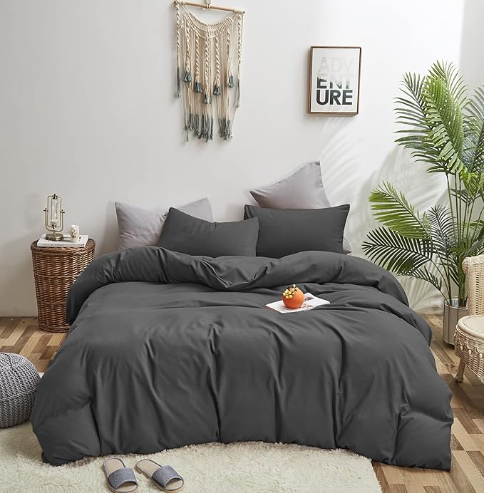 KAREVER Deep Comforter Set Queen Gray Bedding Set Teens Adult Solid Color Bedding Set 3 Pieces with 2 Pillowcases Women Lightweight Durable Full Blanket Quilts Set Gray Bed Comforter