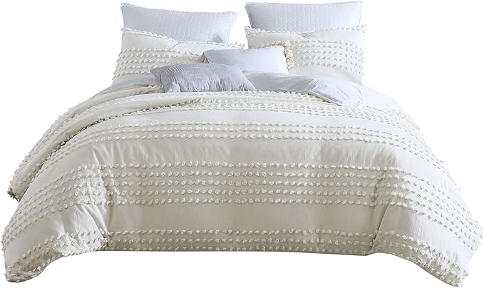 Swift Home Marilla 100% Cotton Prewashed Yarn-Dyed Dobby Clip Dot 5-Piece Bedding Comforter Set, All Season & Breathable, Oeko-TEX Certified – Ivory, Full/Queen