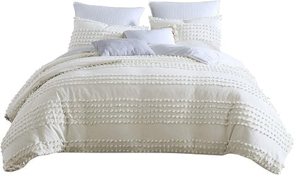 Swift Home Marilla 100% Cotton Prewashed Yarn-Dyed Dobby Clip Dot 5-Piece Bedding Comforter Set, All Season & Breathable, Oeko-TEX Certified – Ivory, Full/Queen