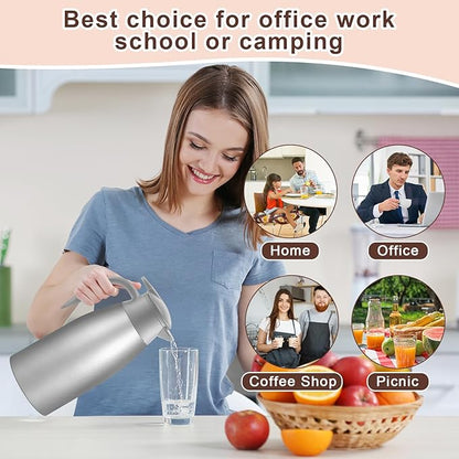 Norme 2 Pcs Thermal Coffee Carafe Insulated Stainless Steel Coffee Carafe for Hot Liquid Vacuum Thermal Pot Creamer Pitcher Dispenser with Brushes Keeping Hot Water Milk(Gray,51 oz)