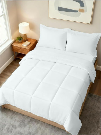 Queen Comforter Set - 3 Piece Bed Set for All Seasons - 1 Soft Quilted Comforter with Corner Tabs & 2 Pillow Shams - Comfy, Cozy & Breathable - Premium Down Duvet Insert - Oeko-TEX - Queen Size, White