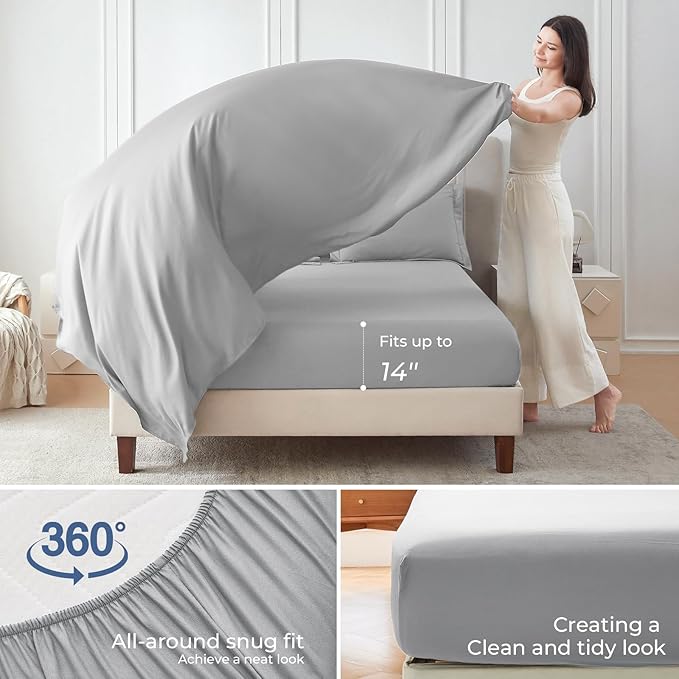 Sasttie Full Size Comforter Sets, 7 Pieces Bed in a Bag Full, Complete Bedding Set Includes Comforter, Flat Sheet, Fitted Sheet, Pillowcases and Pillow Shams, Light Grey