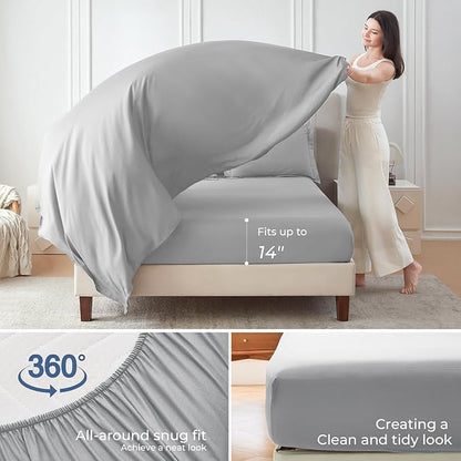 Sasttie King Size Comforter Set, 7 Pieces Bed in a Bag King, Complete Bedding Set Includes Comforter, Flat Sheet, Fitted Sheet, Pillowcases and Pillow Shams, Light Grey