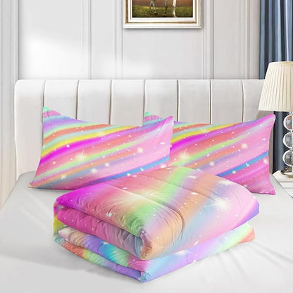 Pink Rainbow Gradient Star Comforter Set Twin Size,Colorful Bedding Set for Boys Girls Teens,Tie Dye Pastel 3 Pieces Duvet Sweet Bedroom Decor