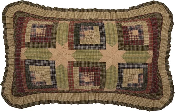 VHC Brands Tea Cabin Rustic King Sham Green Patchwork Cotton Hand Quilted Rectangle Bedroom Decor