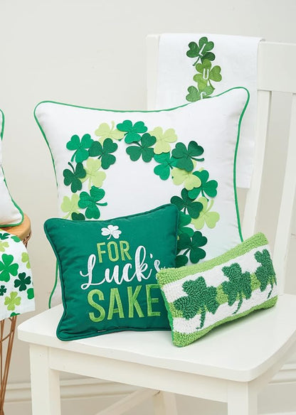 C&F Home Trio 3 Leaf Clovers St. Patrick's Day Hooked Small Petite Mini Accent Pillow 6" x 12" St Pattys Day Ireland Irish Shamrocks Spring Springtime Home Living Room Sofa Couch Chair Decor