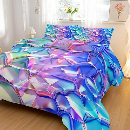 Purple and Blue Abstract Art Comforter Modern Abstract Comforter Set,Laser Gradient Bedding Set Twin Size,Mordern Art Decor All Season Lightweight Soft Microfiber with 2 Pillow Shams