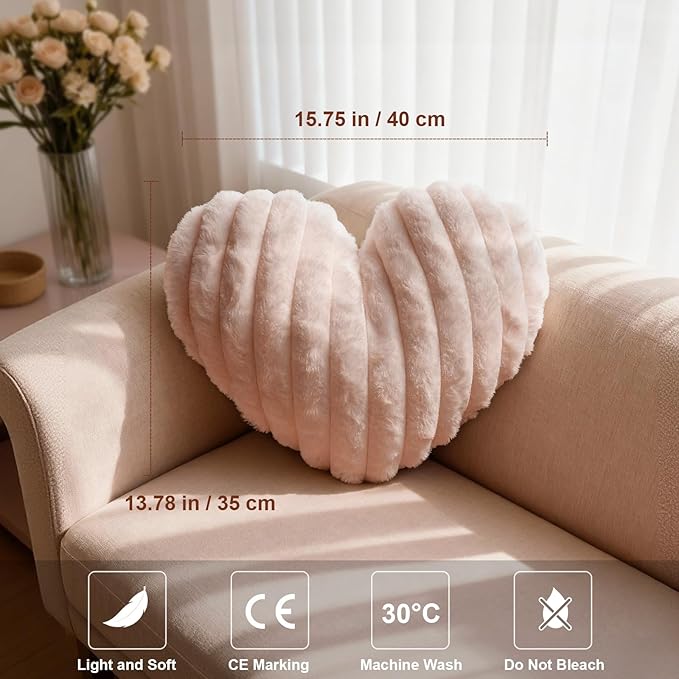 2 Pcs Pink Heart Throw Pillows, 16 Inch Soft Fluffy Heart-Shaped Comfort Pillows with Calming Texture, Hug Pressure for Relaxing Moments, Ideal for Sofa, Reading, and Naps (Pink)