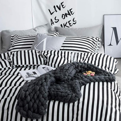 Karever White and Black Stripes Comforter Set King Women Bedding Set Soft Durable White Striated Bedding Set Black Stripes Ticking Quilts Hotel Quality Comforter Set Girls White Black Stripes Bed Set