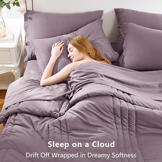 CozyLux Full Comforter Set - 7 Pieces Bed in a Bag Dusty Purple Comforter Set with Sheets Luxury Bed Set All Seasons, Soft Bedding Set with Down Alternative Comforter, Sheets, Pillowcases & Shams