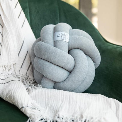 Large Knot Pillow Cotton Knot Pillow Ball | 11in. Ball Pillow in 3 Classy Colors | Modern Home Decorative Knot Throw Pillow Knot Pillows | Knotted Pillow | Knot Ball Pillow (Grey)