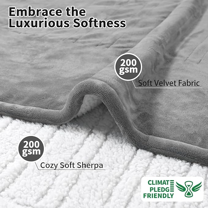 Heated Electric Blanket - Soft Flannel Electric Throw Heating Blanket with 6 Heat Settings Full Size 77" × 84" Gray - Velvet & Sherpa
