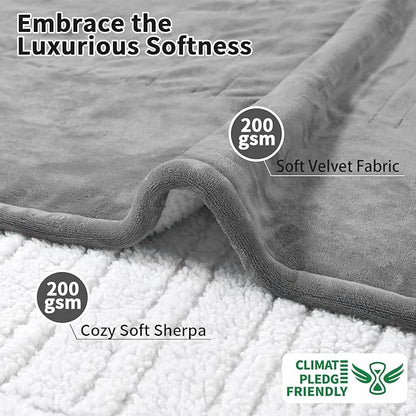 Heated Electric Blanket - Soft Flannel Electric Throw Heating Blanket with 6 Heat Settings Full Size 77" × 84" Gray - Velvet & Sherpa