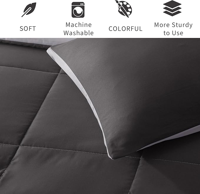 Exclusivo Mezcla Lightweight Reversible King Size Comforter Set, Down Alternative Comforter with 2 Pillow Sham, King Size Bedding Set for All Seasons, Grey