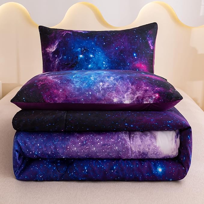 MWMWMW Purple Galaxy Bedding Set Twin, Purple Space Twin Comforter Set for Boys Girls, Kids Comforter Set for Girls with Pillowcase
