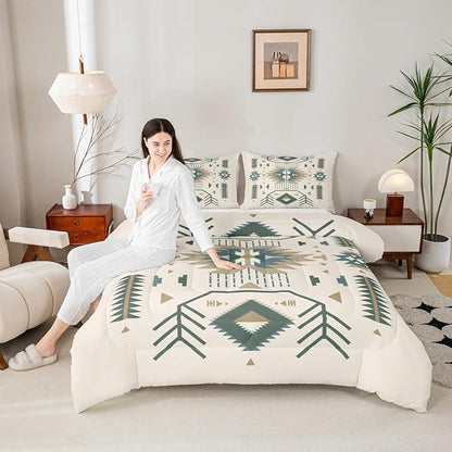 American Southwest Comforter Set Queen Size Indian Tribal Aztec Style Bedding Set for Kids Teens Adults Women Bedroom Decor Geometric Abstract Arrow Quilt Set Boho Beige Duvet Insert 3pcs