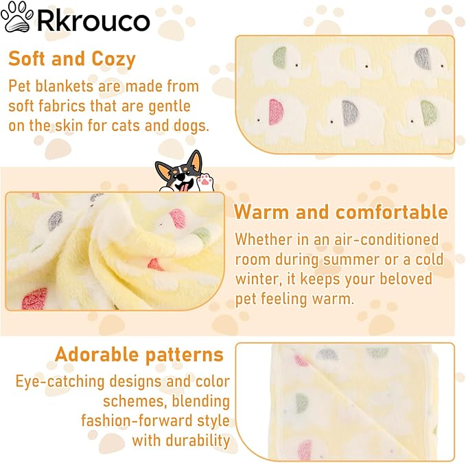 Three Piece Pet Blanket Set for Dogs Cats Soft Comfy Puppy and Kittens Bed Blanket Fluffy Fleece Pets Throw with Cute Patterns (Large 41x30 inch, Cute Animals)