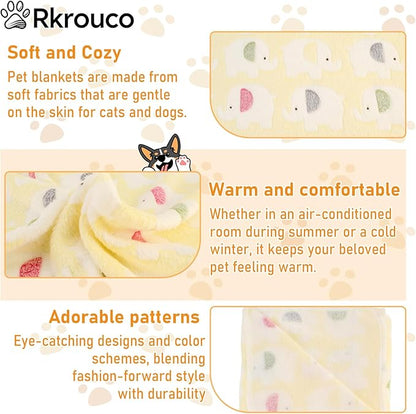 Three Piece Pet Blanket Set for Dogs Cats Soft Comfy Puppy and Kittens Bed Blanket Fluffy Fleece Pets Throw with Cute Patterns (Small 24x16 inch, Cute Animals)
