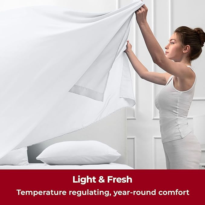 Mellanni Split King Sheets Set - 5 PC Iconic Collection Bedding - Hotel Luxury, Extra Soft, Cooling Bed Sheets - Wrinkle, Fade, Stain Resistant (Split King, White)